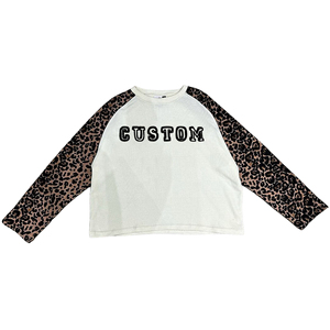 <b>Top</b> Quality Manufacture Custom Mens Leopard Print Raglan Sleeve Crop <b>Top</b> Ribbed Knit Custom Letter Print Casual Long Sleeve Wear - Product Image 4