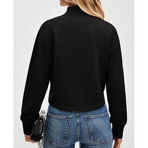 Custom Logo Women Winter Fleece Oversized <b>Pullover</b> <b>Jumper</b> Long Sleeves Drop Shoulder Mock Neck 100% Cotton Sweatshirt Top - Product Image 3