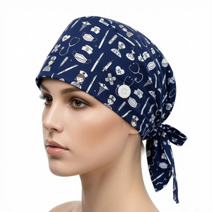 Laboratory Staff Working <b>Scrub</b> <b>Caps</b> Woven Cotton Satin Lining Custom Designed Print Unisex Logo Printed Ponytail <b>Scrub</b> Hats - Product Image 3