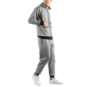 Survêtement gris à capuche pour homme, fermeture éclair intégrale, coupe décontractée, polyester et coton, pour l'automne, avec poches latérales - Product Image 2