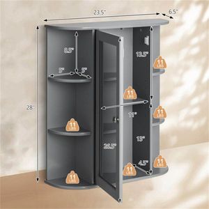 Armadietto da Parete Grigio per Specchi da Bagno - Product Image 2