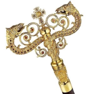 Crosse d'évêque décorative en laiton, artisanale, avec motif de dragon, finition dorée, élégante, bâton de marche cérémoniel pour l'église - Product Image 5