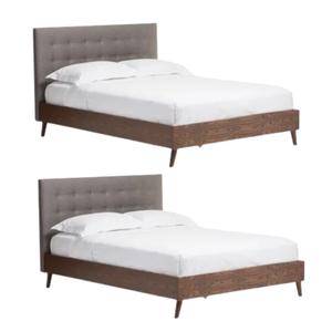 Lit en bois moderne de style mid-century avec tête de lit capitonnée en tissu, meubles de chambre à coucher, salle à manger - Product Image 2
