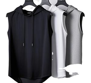<b>Men</b> <b>Sleeveless</b> Hooded Vest 100% Cotton Solid Color Knitted Breathable Casual Winter Loose Fit - Product Image 1