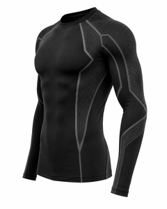 <b>Men's</b> Long Sleeve <b>Compression</b> Rash Guard Black Quick Dry Breathable Eco-Friendly Nylon Polyester Athletic Workout Top - Product Image 3