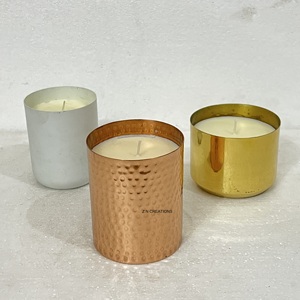 Recipientes de Cobre Hechos a Mano para Velas, Recipientes Metálicos Martillados con Tapa, Frascos Decorativos para Velas Aromáticas - Product Image 2