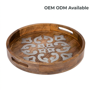 Handmade Wholesale Custom OEM ODM Fluted Wooden Serving Tray Coffee Table Organizer Decorative <b>Platter</b> Minimalist Design - Product Image 2