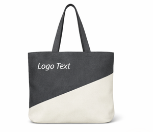 Custom Logo 100% Cotton Tote <b>Bag</b> <b>Long</b> Handle Zipper Closure Large Size Two-Tone Design Daily Use - Product Image 1