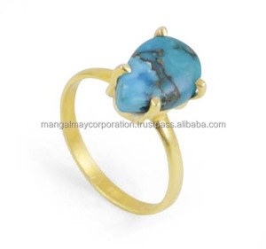 Chunky Fantaisie Turquoise Poire En Forme De Gemme Anneau 10mm 925 Argent Plaqué Or Prong Ensemble Promise Anneau Bijoux pour Spécial Femmes Anneau - Product Image 1