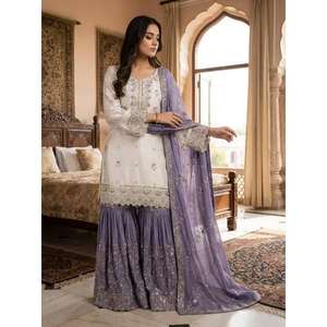 Presenting New Pakistani Ready to Wear Collection Embroidery <b>Sequins</b> <b>Top</b>-Sharara Dupatta-Modern <b>Party</b> Wear Quick Dry All Seasons - Product Image 1