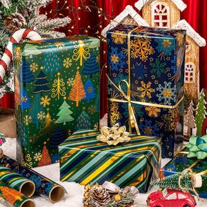 Carta da Regalo Natalizia Vintage Blu Navy con Fiocchi di Neve, Albero Verde Smeraldo e Design a Strisce Dorate, 17 Pollici X 120 Pollici per Rotolo - Product Image 2