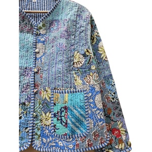 100% Cotton Handmade Vintage Patchwork Regular New Bohemian Style Unisex Eco-Friendly Reversible <b>Quilted</b> Breathable <b>Jacket</b> - Product Image 3