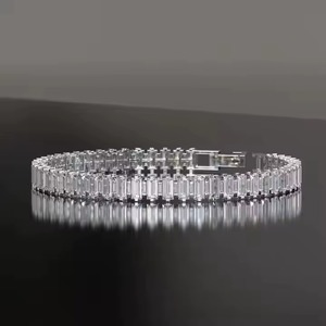 Lab Grown Diamond Tennis Bracelet for Women <b>Men</b> 14K Solid Gold Baguette Diamond Bracelet Baguette Diamond Bracelet <b>Bangle</b> - Product Image 2