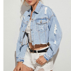 Crop Denim <b>Jacket</b> fashionable customized chenille <b>patches</b> cropped length oversized light washed denim jeans <b>jacket</b> for Women - Product Image 5