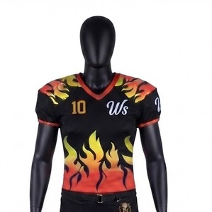 Maillot de football américain personnalisé avec imprimé flamme, design sublimé, col en V, manches courtes, tissu respirant, uniforme ajusté pour homme adulte - Product Image 3