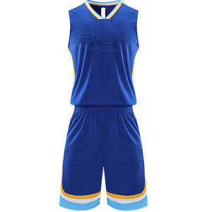 Custom Team Name Basketball Uniform Set White Blue Yellow O-Neck Breathable Plus Size Quick Dry Unisex Adult Digital Print OEM - Product Image 3