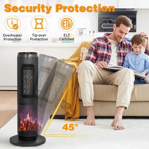 Calentador Eléctrico Portátil de 25 Pulgadas con Termostato, 1500W, Tipo Torre, Llama 3D, Oscilación de 60°, Temporizador, Control Remoto, Cobertura de 60 Pulgadas - Product Image 5