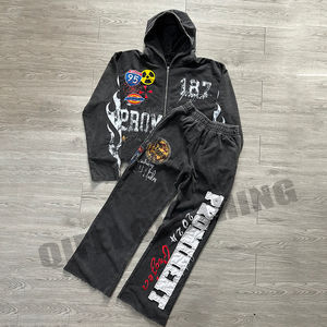 Survêtement de fabricant, pantalon de survêtement, ensemble de survêtement en molleton délavé à l'acide, fermeture éclair, impression DTG, lavage vintage personnalisé, haute qualité pour homme - Product Image 2