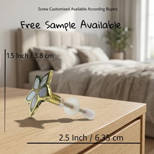 Star Shape <b>Brass</b> Cabinet <b>Knobs</b> with Mother of Pearl Inlay for Drawer and Wardrobe Handles Contemporary Design - Product Image 3