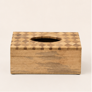 Boîte à mouchoirs en bois à carreaux, artisanale, rectangulaire, avec incrustations décoratives, pour la maison, le bureau et la décoration d'hôtel - Product Image 1