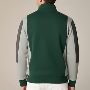 Nouveau sweat-shirt zippé vert pour homme, coupe classique, en polyester tricoté, décontracté, pour l'automne, col montant, couleur unie, manches longues - Product Image 3