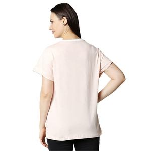 Camiseta ajustada de bloque de Color para mujer personalizada, Camiseta 100% de algodón con cuello redondo y Media manga, camiseta lisa en blanco para mujer al por mayor - Product Image 2