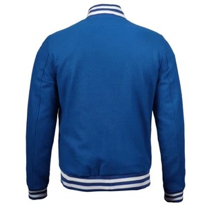 เสื้อแจ็คเก็ตวาร์ซิตี้สีน้ำเงินรอยัลสำหรับผู้ชาย ทรงปกติ ปิดด้วยซิป ปกเสื้อพับได้ สไตล์เพรปปี้ สีพื้น ใส่ได้ในฤดูใบไม้ร่วง - Product Image 1