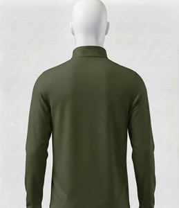 Haut tricoté vert olive pour homme à col montant et fermeture éclair quart de tour, coupe droite, couleur unie, idéal pour l'automne - Product Image 2