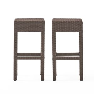Set di 2 sgabelli da bar senza schienale in rattan PE marrone scuro per esterni, comode sedie - Product Image 2
