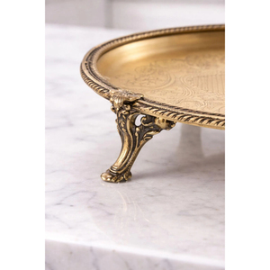 Plateaux de service en métal, plateau rond en acier inoxydable poli brillant avec support doré, idéal pour la maison et les hôtels. - Product Image 3