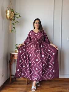 Robe Kaftan en Coton Imprimé pour Femme, Motif Floral Tie-Dye, Style Ethnique Bohème, Tenue de Plage, Vêtement de Vacances, Vente en Gros - Product Image 2