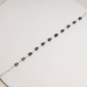 Natural <b>Labradorite</b> 925 Sterling Silver Adjustable Chain Link <b>Bracelet</b> Minimalist Dainty Oval Gemstone Jewelry 7gm Gift For Her - Product Image 3