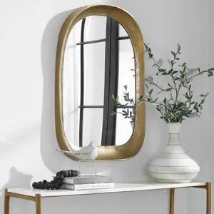 <b>Oval</b> <b>Gold</b> Plated Wall <b>Mirror</b> Modern Accent <b>Mirror</b> for Entryway Home Decor Foliage Design Nature Theme Single Piece - Product Image 4