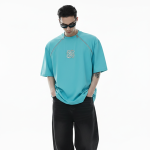 T-shirt oversize en coton pour homme, style streetwear, avec double fermeture éclair et badge métallique personnalisé, été, haute qualité - Product Image 3