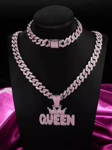 Queen Crown Letter <b>Name</b> Pendant 925 Sterling <b>Silver</b> Rose Gold Plated Moissanite Hip Hop Women's <b>Necklace</b> For Birthday Gifts - Product Image 1
