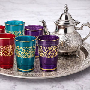 Juego de té marroquí más vendido, 6 vasos, un bandeja, una tetera, en caja de regalo - Product Image 1