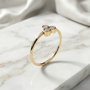 0.20CTW Round Diamond Bezel Three Stone Minimalist <b>Ring</b> 14KGold Lab Grown E-F Color VVS2 <b>Thin</b> Stacking Band for Women - Product Image 3