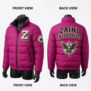 เสื้อแจ็คเก็ตพัฟเฟอร์ผู้ชาย ZAINI 380 GSM ผ้าโพลีเอสเตอร์ 100% บุด้วยใยฝ้าย สีเขียวมะกอก ดีไซน์ลายควิลท์แบบแผง กันน้ำ กันลม มีฮู้ด - Product Image 1