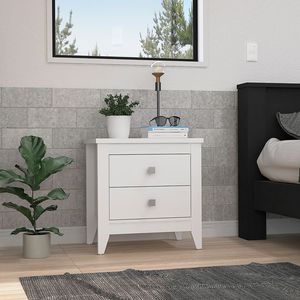 Comodino Oasis con due cassetti e quattro gambe, piano superiore di alta qualità in bianco - Depot E Shop - Product Image 1