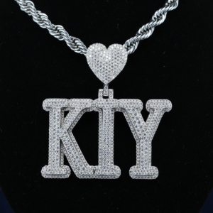 Pendentif Lettre Luxe Plaqué Or et Rhodium, en Argent Sterling 925 avec Moissanite Micro-Pavé, Chaînes Hip Hop pour Hommes - Product Image 1
