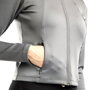 Chaqueta de equitación para mujer con capucha, corte ajustado, con cremallera, abrigo para jinete, elástica, transpirable, ropa deportiva para exteriores, gris - Product Image 4