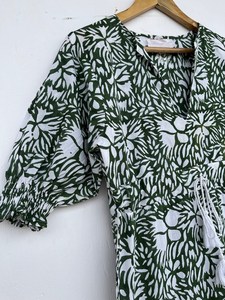 เสื้อแมกซี่แบบสวมหัวแบบลำลองสำหรับผู้หญิงเสื้อสวมหัวผ้าคอตตอนมีเข็มขัดแต่งระบายแบบลำลองฤดูร้อน - Product Image 3