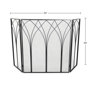 Cathedral Arch Metal Fireplace <b>Screen</b> Folding Three Panel Spark Guard with Decorative Mesh Safety Hearth <b>Protector</b> - Product Image 2