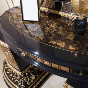 Baroque Turkish Style Luxury Solid Mahogany Dressing <b>Table</b> with Mirror <b>Black</b> Gold Glossy <b>Vanity</b> Set Bedroom Furniture High End - Product Image 6