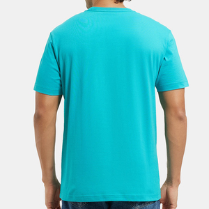 เสื้อยืดคอกลมแขนสั้นผู้ชาย สีเทอร์ควอยซ์ ทรงปกติ ผ้าฝ้าย 100% แห้งเร็ว ระบายอากาศดี สีพื้น สไตล์ลำลอง - Product Image 3