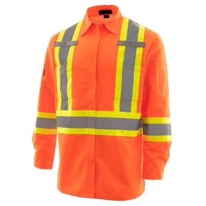 Chemise de travail à manches longues orange haute visibilité avec bandes réfléchissantes, vêtements de sécurité pour les travailleurs du bâtiment - Product Image 3