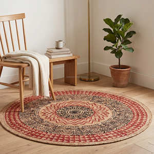 Mandala Floral Printed Braided Jute Nursery Rug with Tassels for Kids Room Boho Home & Meditation Corner - Product Image 4