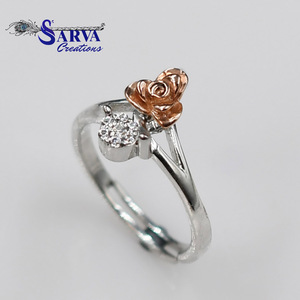 Anillo de Compromiso y Boda Elegante de Plata de Ley 925 con Circonita, Diseño Floral de Rosa, Dos Tonos, Joyería Fina Brillante, Regalo para Mujer - Product Image 4