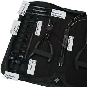 Black Hair Extension Tools Kit with TapeIn Plier Micro Bead Remover Crimping Tool Pulling <b>Hook</b> <b>Loop</b> Threader & Styling Clips Set - Product Image 3