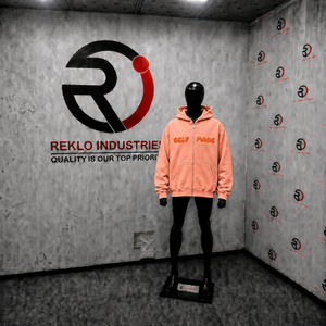 Sudadera con capucha y cremallera color melocotón, oversize, con estampado de letras en relieve, de forro polar, con manga raglán, unisex, estilo streetwear, corte holgado. - Product Image 3